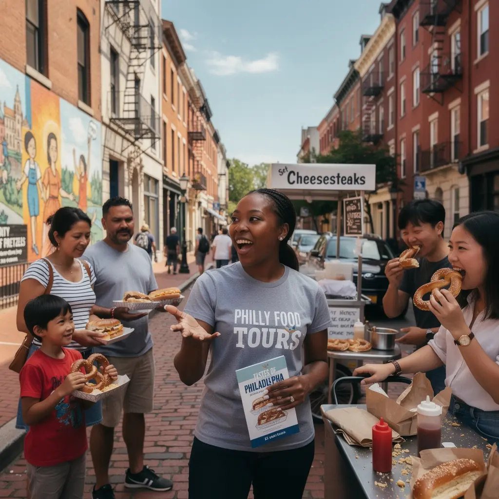 Продавец, предлагающий свежеприготовленные уличные блюда.