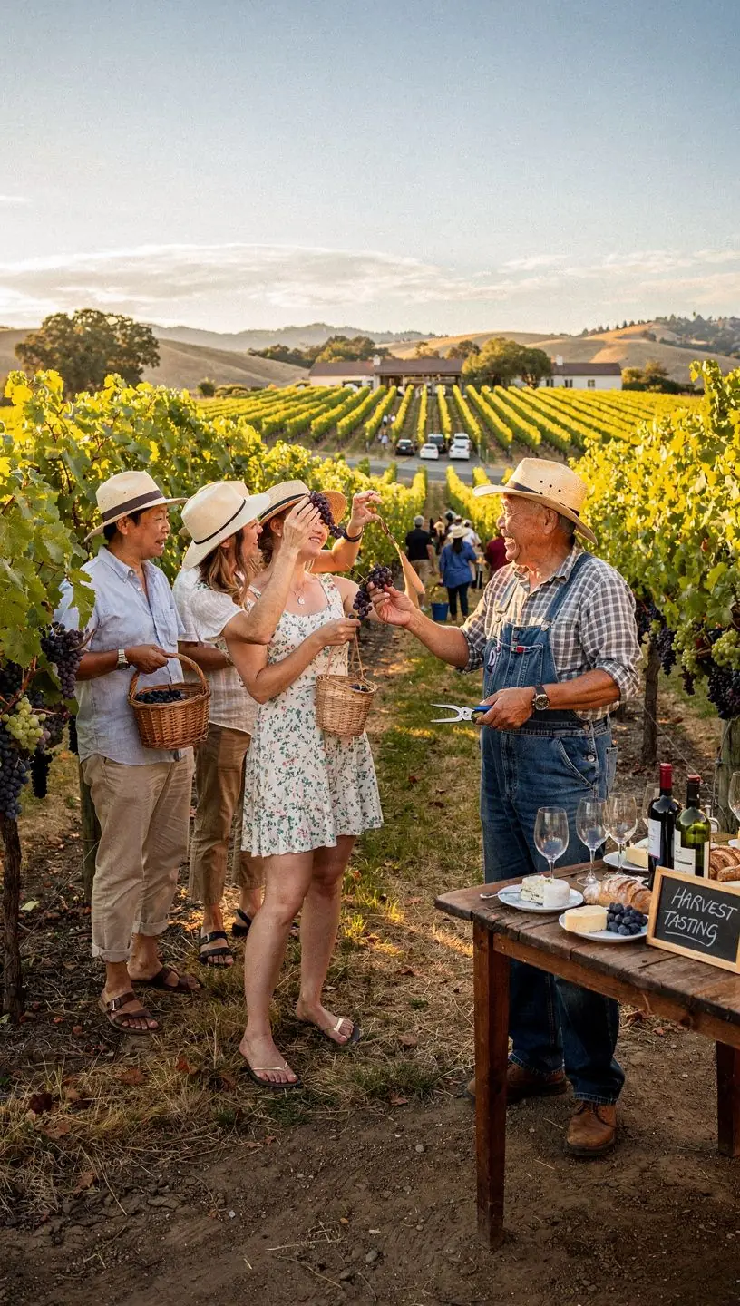 Группа туристов, наслаждающихся дегустацией местных деликатесов.