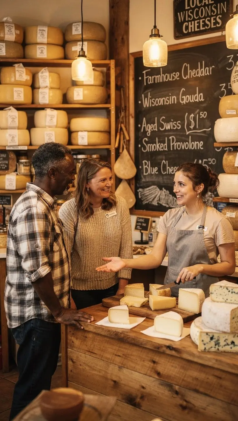 Панорама оживленного рынка с яркими вывесками и людьми.
