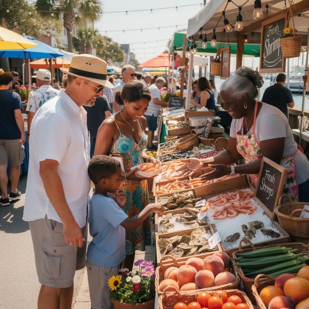 Турист, взаимодействующий с местным производителем на рынке.